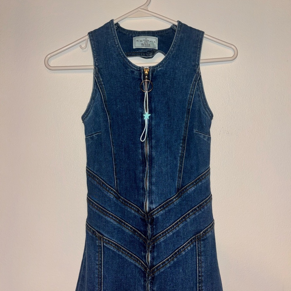 REVICE Dark Blue Denim Zip-Front Jumpsuit Romper